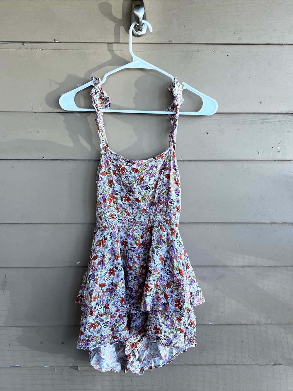 Bebop Floral Ruffle Romper Size M Purple Orange 70s Summer Flirty Sleeveless